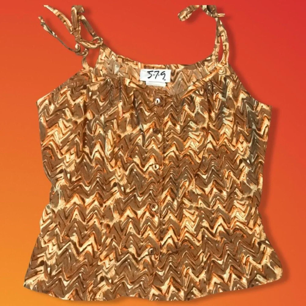 Y2k small 579 spaghetti tie string strap tank top orange tan brown - Picture 1 of 3